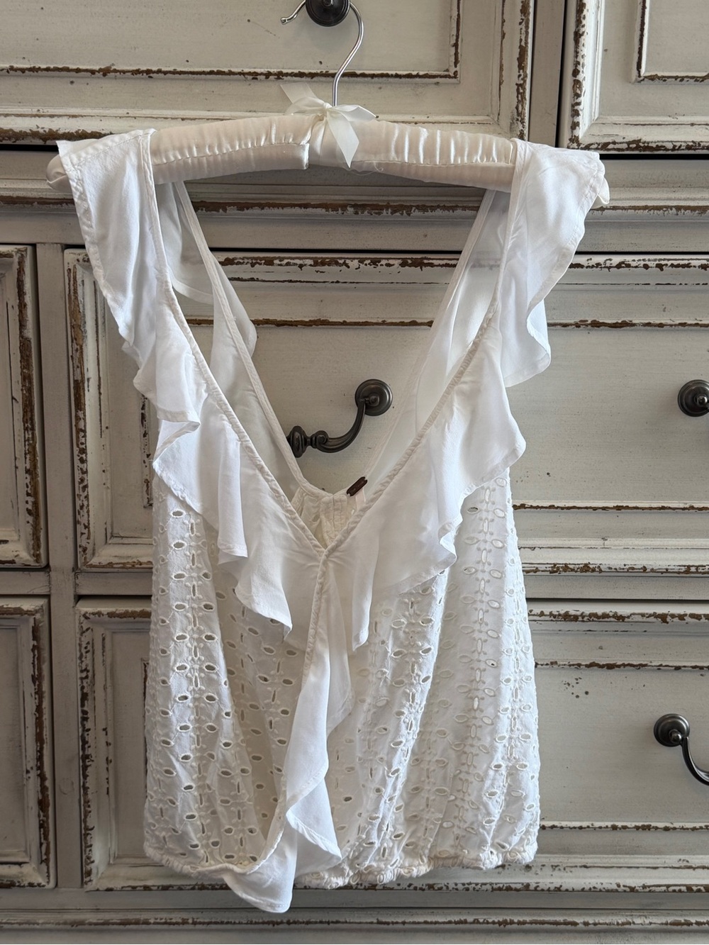 Free People Eyelet Ruffle Sleeveless Top